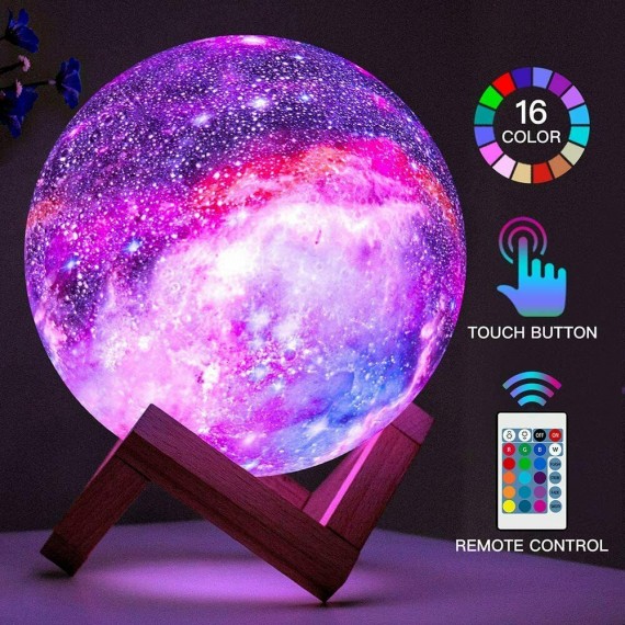 Rechargeable Moon Light 16 Colors Lamp with Wooden Stand