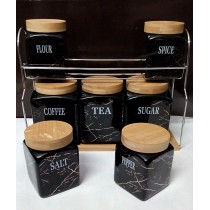 8 Pcs Ceramic Spice Set with Wooden Air Tight Lids