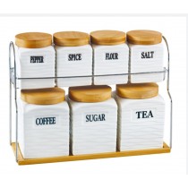 8 Pcs Ceramic Spice Set with Wooden Air Tight Lids RB-381