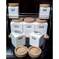 8 Pcs Ceramic Spice Set with Wooden Air Tight Lids RB-381