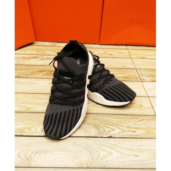 Black Gray Stripped Style Casual Shoes