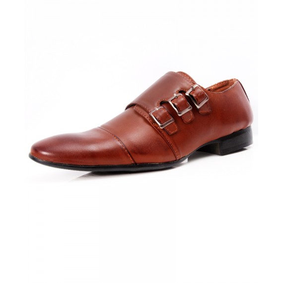 Brown Tri-Strap Buckle Stylish Formal Shoes