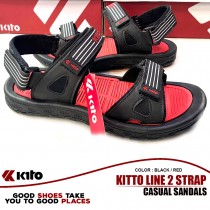 Kito Line 2 Strap Casual Sandals Black Red