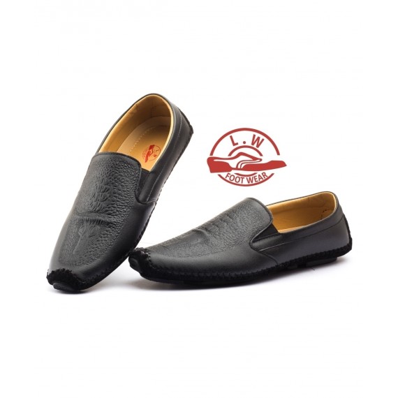 Black Textured Design Loafers