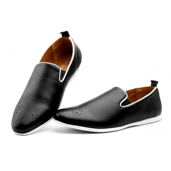 Black White Side Lining Design Loafers