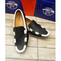 Black White Stitched Design Loafers