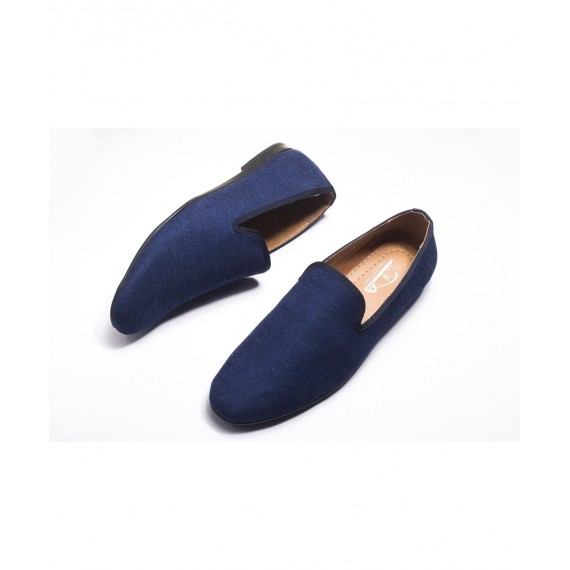 Blue Plain Stitched Design Slip-on Loafers