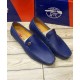 Blue Stitched Side Buckle Design Loafers