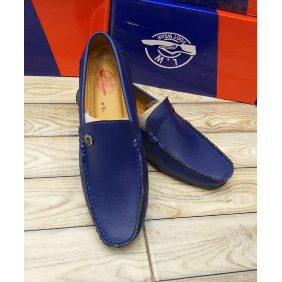 Blue Stitched Side Buckle Design Loafers