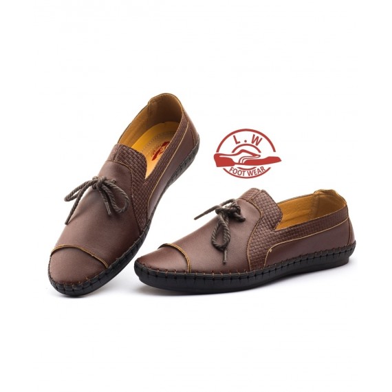 Brown Lace-Up Slip On Loafers