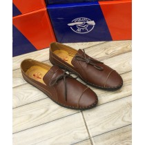 Brown Stitched Pattern Lace Style Loafers