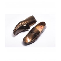 Golden Shiny Stitched Design Loafers