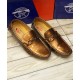 Golden Stitched Buckle Design Loafers