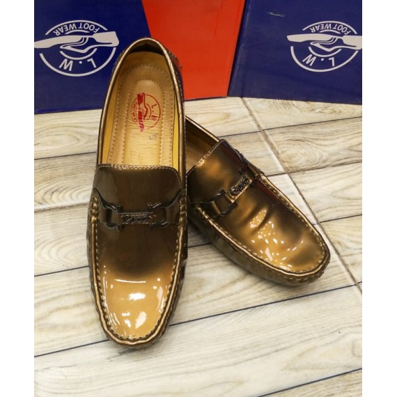 Golden Stitched Buckle Design Loafers