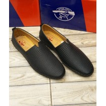 Matt Black Dotted Stitched Design Loafers