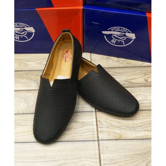 Matt Black Dotted Stitched Design Loafers