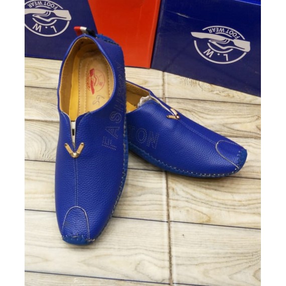 Navy Blue Stitched Design Loafers