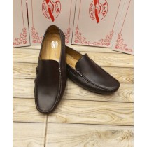 Plain Brown Stitched Design Slip-on Loafers