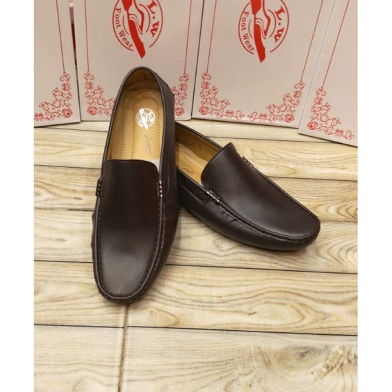 Plain Brown Stitched Design Slip-on Loafers