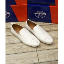 Plain White Dotted Stitched Design Loafers