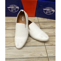 Plain White Dotted Stitched Design Loafers