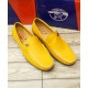 Plain Yellow Stitched Side Buckle Style Loafers