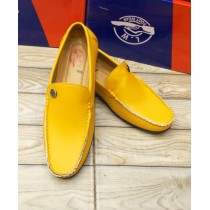 Plain Yellow Stitched Side Buckle Style Loafers