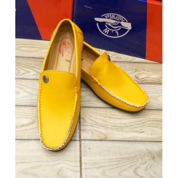 Plain Yellow Stitched Side Buckle Style Loafers