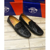 Shiny Black Stitched Design Loafers