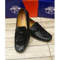 Shiny Black Stitched Design Loafers