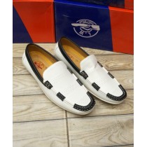 White Stitched Slip On Loafers