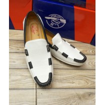 White Stitched Slip On Loafers