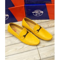 Yellow Stitched Buckle Design Loafers