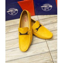 Yellow Stitched Buckle Design Loafers