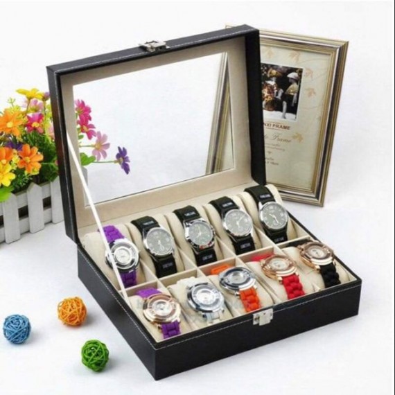 PU Leather 10 Slots Watch Organizer