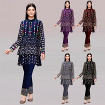 2 Pcs Block Print Rangoli Lace Designer Suit