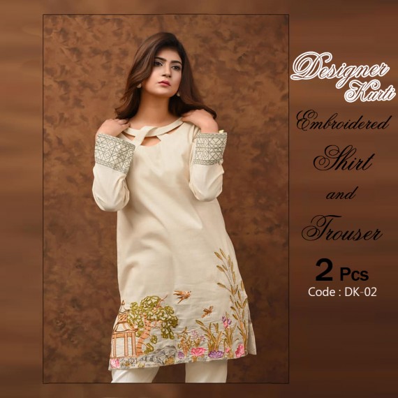 2 Pcs Designer Embroidered Shirt and Trouser DK-02