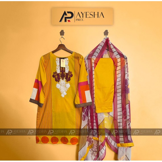 AYESHA PRET 3 PIECE  STICHED PRINTED LAWN MB-318