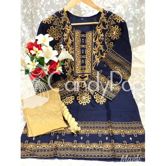 Eid Collection Cotton Stitched 3 Pcs Suit MB-294