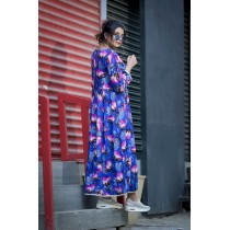 Flowers Printed Front Cut Long Frock