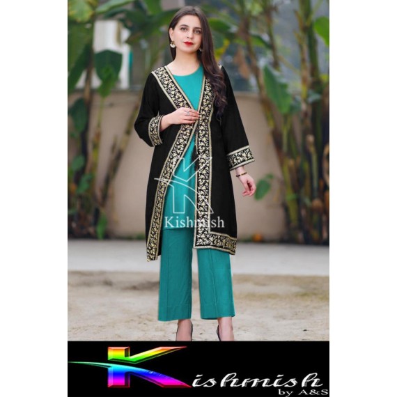 Kishmish 3 Pcs Embroidery Gown Style Suit