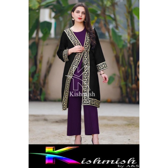 Kishmish 3 Pcs Embroidery Gown Style Suit BRL-0144