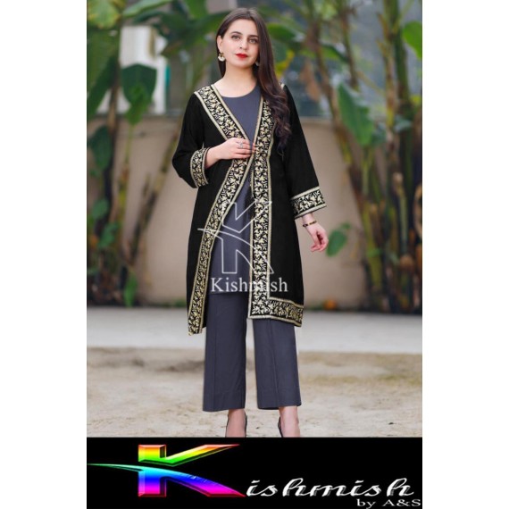 Kishmish 3 Pcs Embroidery Gown Style Suit BRL-0145