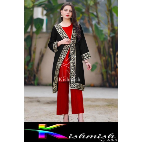 Kishmish 3 Pcs Embroidery Gown Style Suit BRL-0146