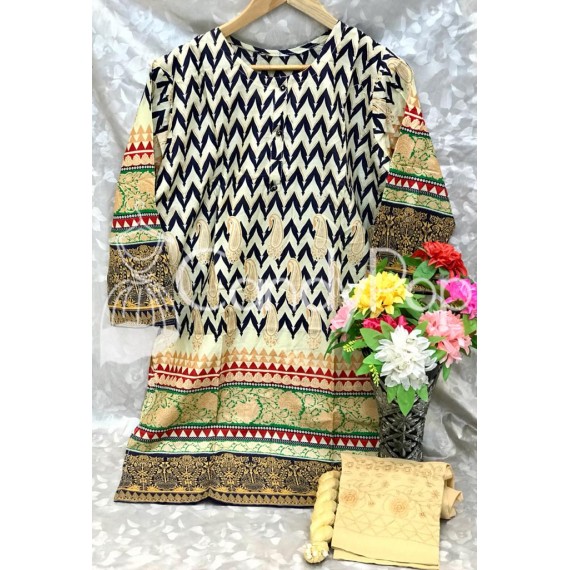 New Summer Printed Embroidery Lawn 3Pcs Suit MB-214