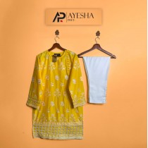 YELLOW CHICKEN EMBROIDERY 2PCS BY AYESHAPRET