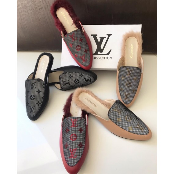 LV Flat Back Open Fur Shoes SCP-0183