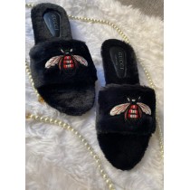 GUCCI Bee Fur Slides