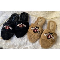 GUCCI Bee Fur Slides