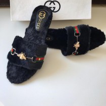 GUCCI Fur Bee Strap Slipper